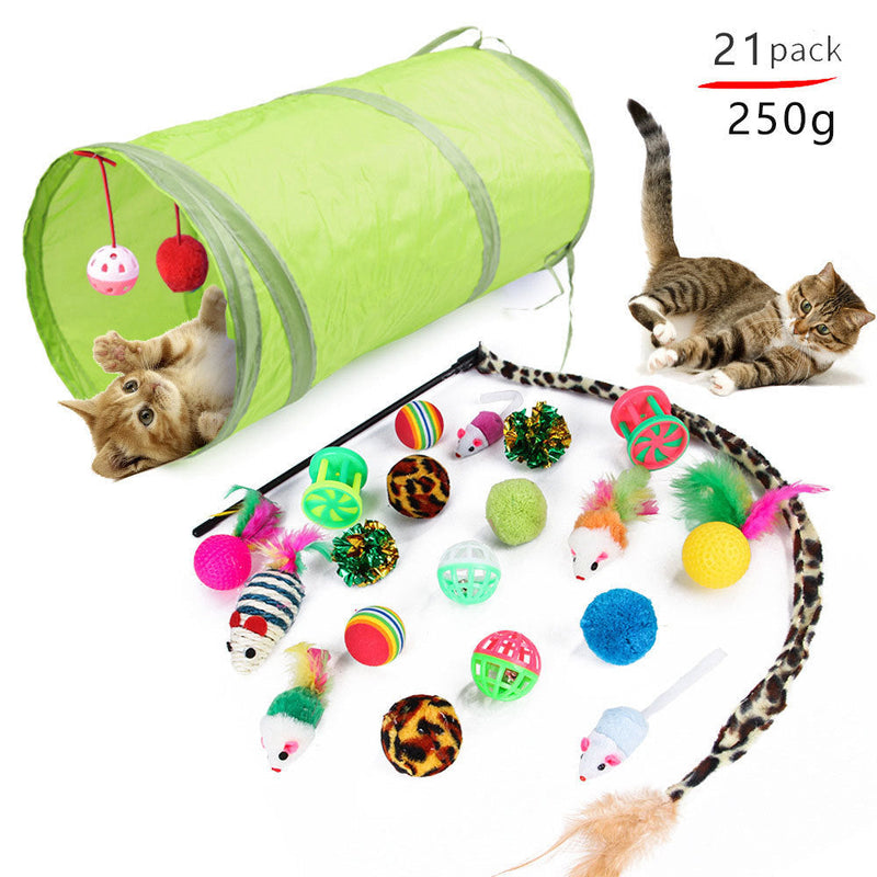 HKM-6636477 Cat Toy Set with 21 Plush Bite Toys and Funny Cat Stick