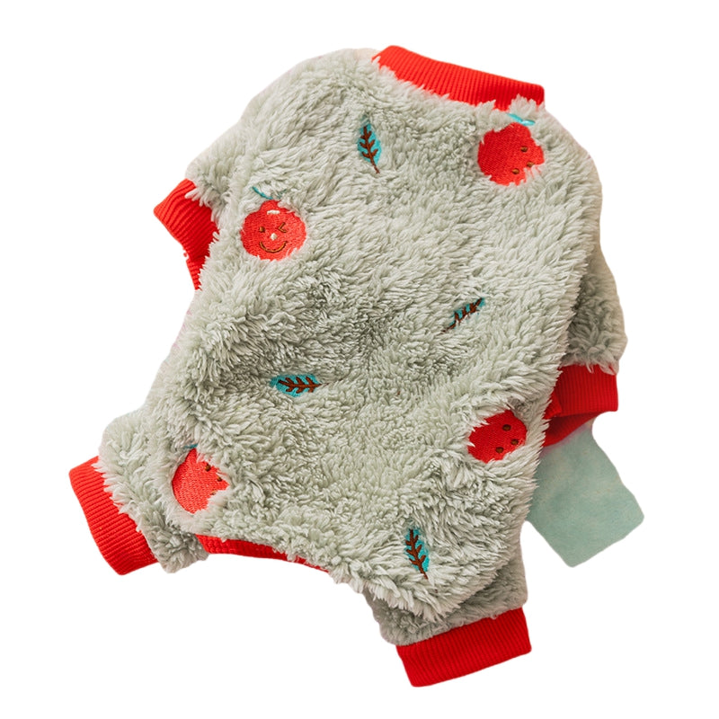 HKM-6640189 Fruit Embroidered Fuzzy Pet Onesie for Small Dogs and Cats in Beige and Gray
