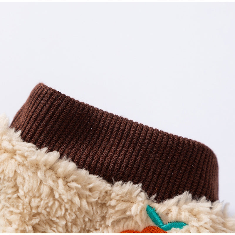 HKM-6640189 Fruit Embroidered Fuzzy Pet Onesie for Small Dogs and Cats in Beige and Gray