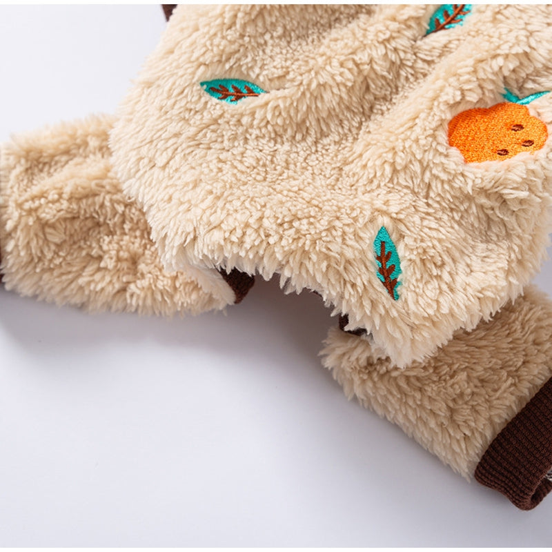 HKM-6640189 Fruit Embroidered Fuzzy Pet Onesie for Small Dogs and Cats in Beige and Gray