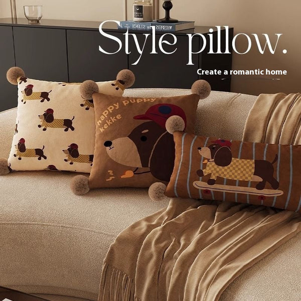 HKM-664019 Cute Cartoon Puppy Print Pillow - Modern 45x45cm, 50x50cm, 60x60cm Sizes Available
