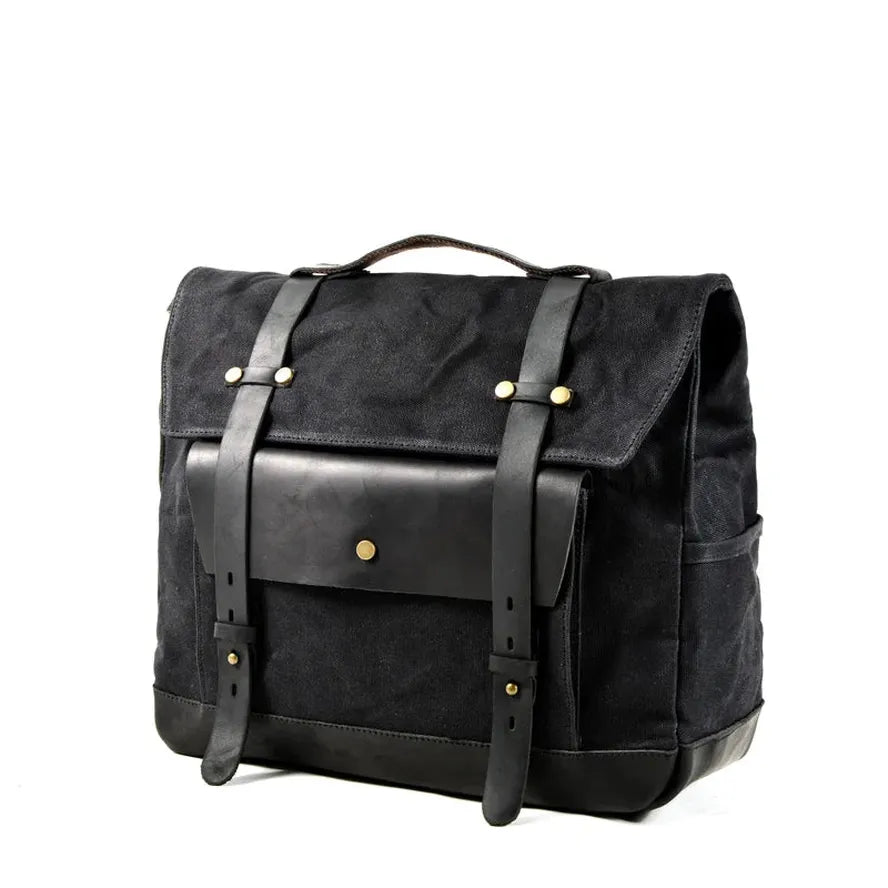 HKM-664083 Classic Canvas Leather Saddle Bag for Motorcycle Travel with Waterproof Waxed Twill and Versatile Messenger Design