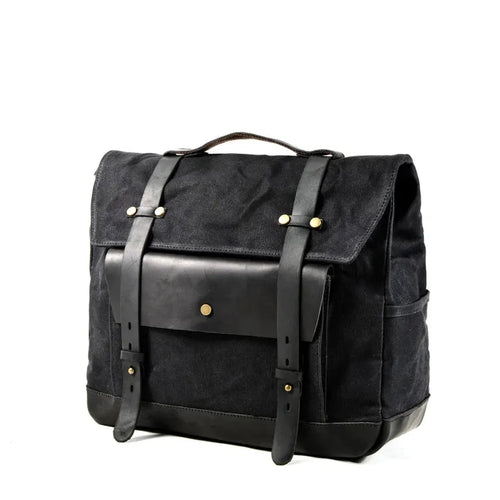 HKM-664083 Classic Canvas Leather Saddle Bag for Motorcycle Travel with Waterproof Waxed Twill and Versatile Messenger Design