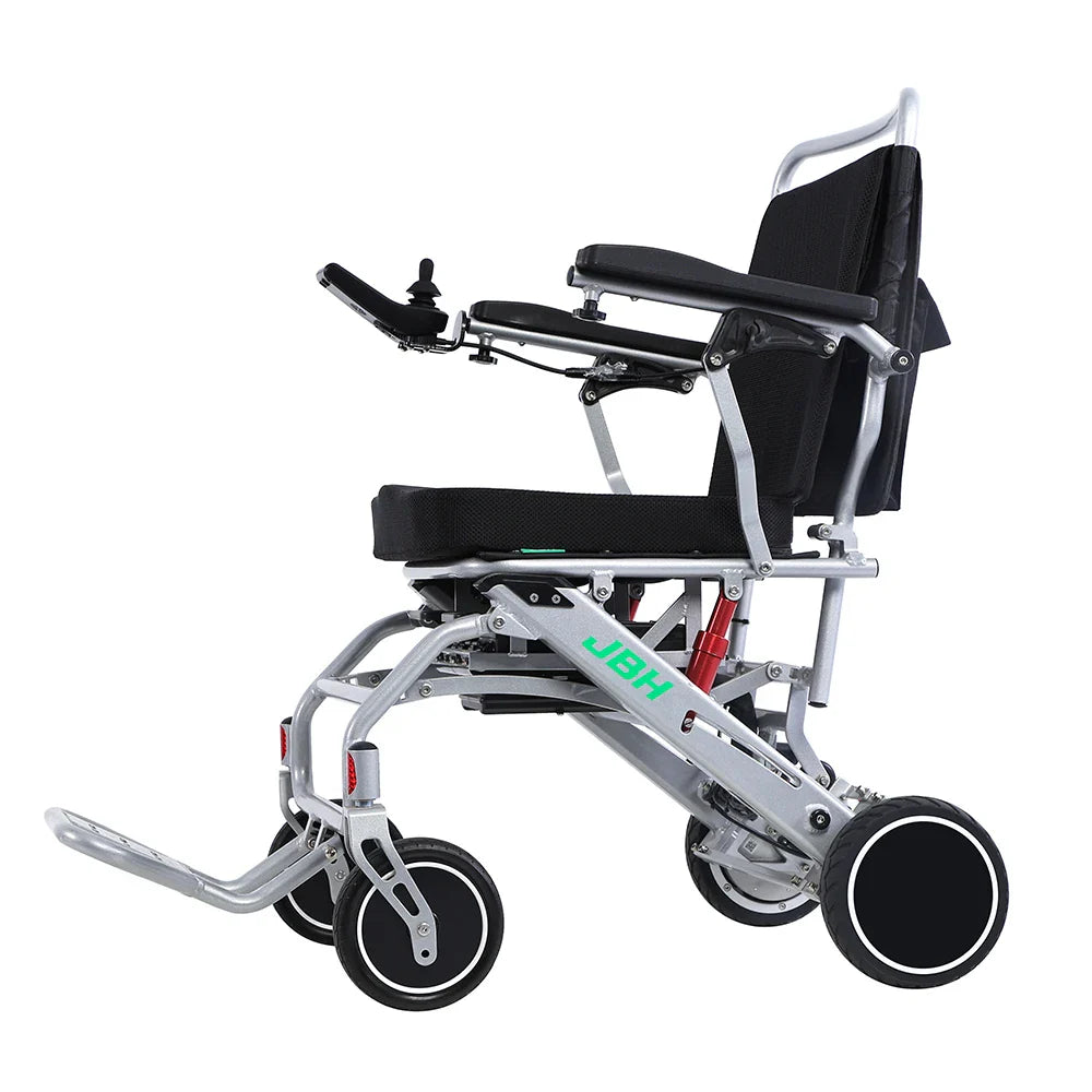 HKM-664083 Lightweight Portable Wheelchair with Aluminum Alloy Frame, Folding Design, 120 kg Load Capacity, 20 km Range, Silver Finish