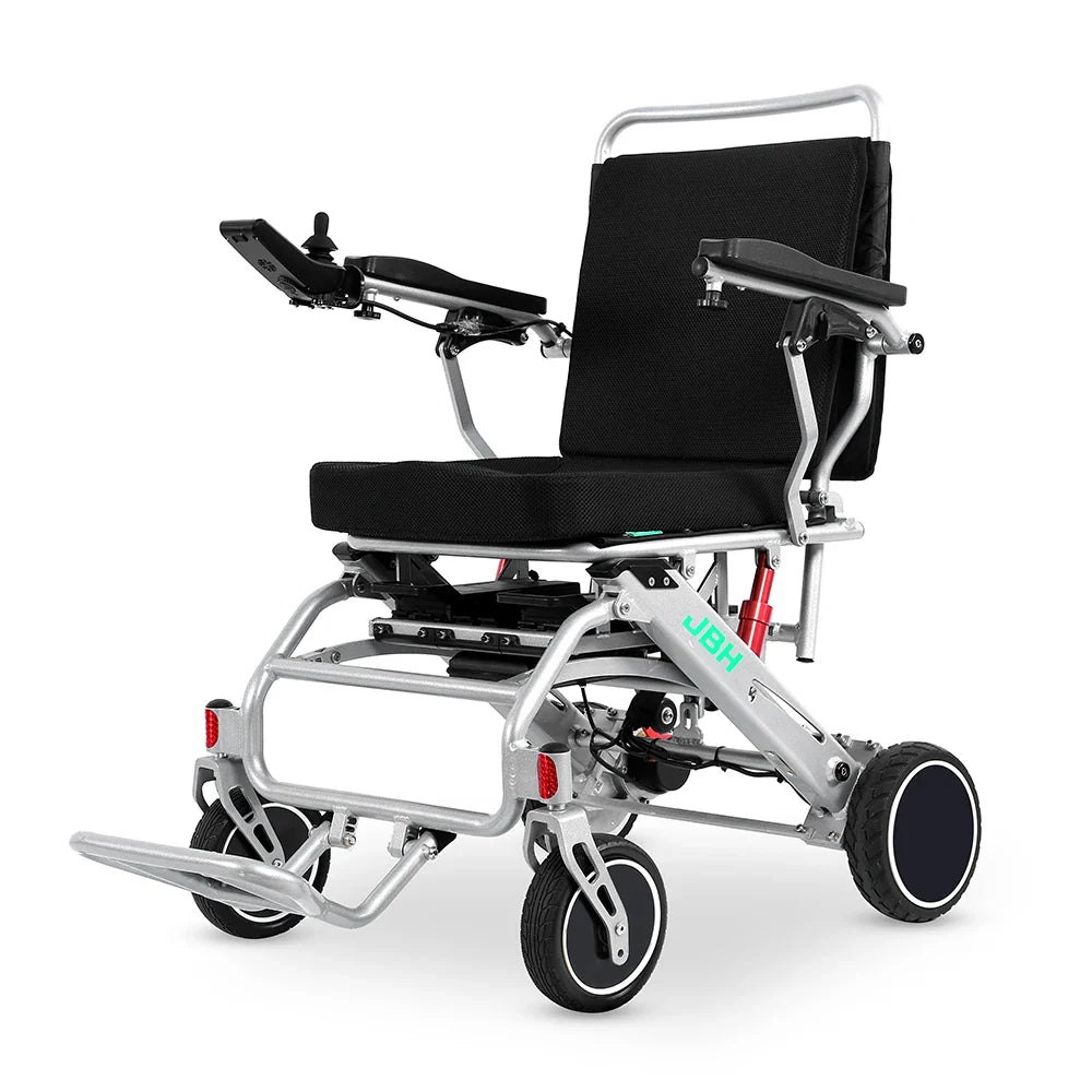 HKM-664083 Lightweight Portable Wheelchair with Aluminum Alloy Frame, Folding Design, 120 kg Load Capacity, 20 km Range, Silver Finish
