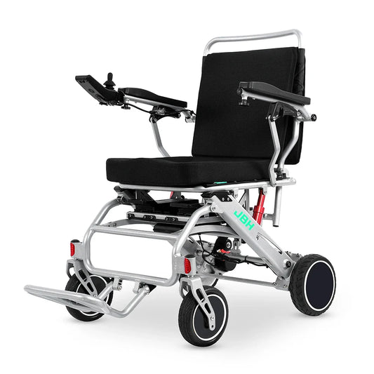 HKM-664083 Lightweight Portable Wheelchair with Aluminum Alloy Frame, Folding Design, 120 kg Load Capacity, 20 km Range, Silver Finish