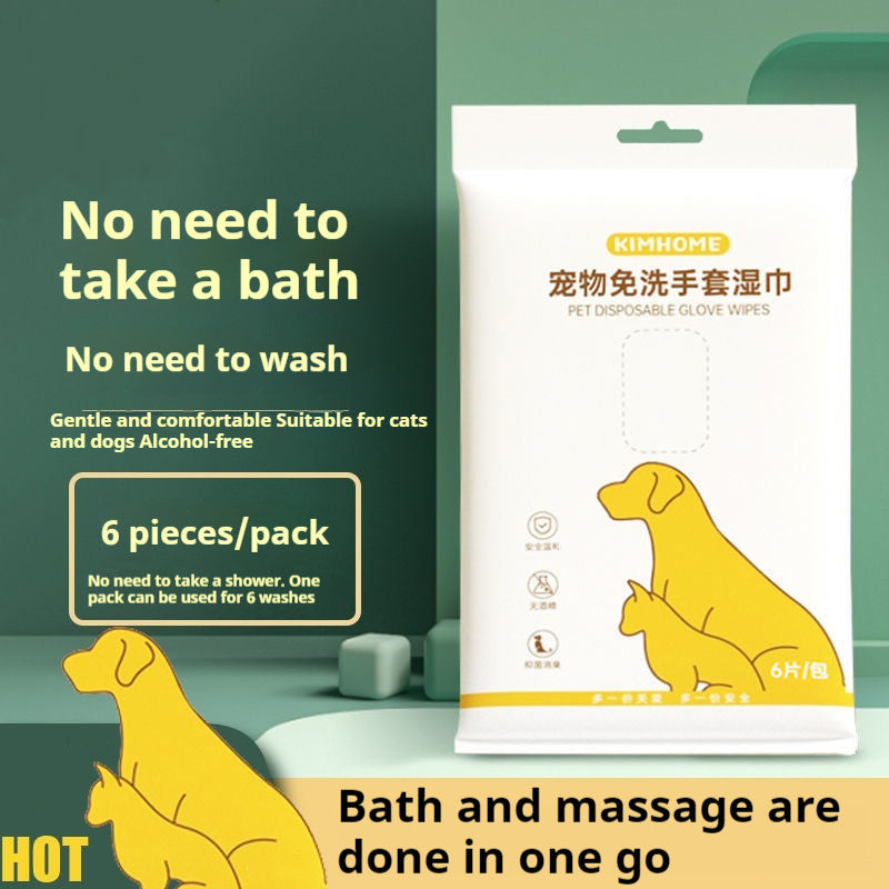 HKM-6641085 Disposable Pet Wet Wipes and Gloves Set for Dogs and Cats ¨C 6 Pack