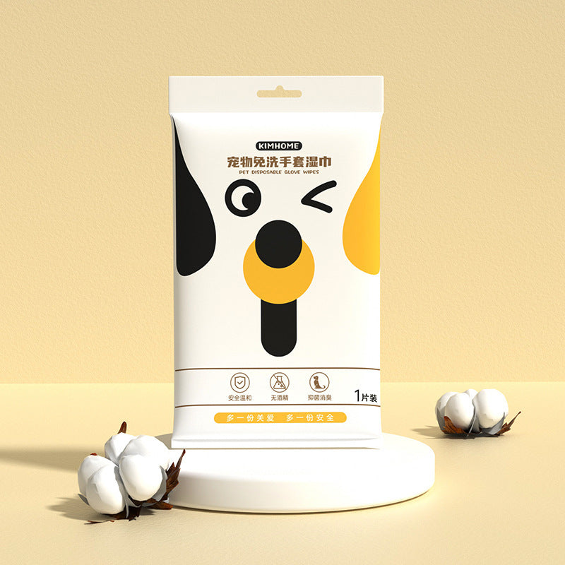 HKM-6641085 Disposable Pet Wet Wipes and Gloves Set for Dogs and Cats ¨C 6 Pack