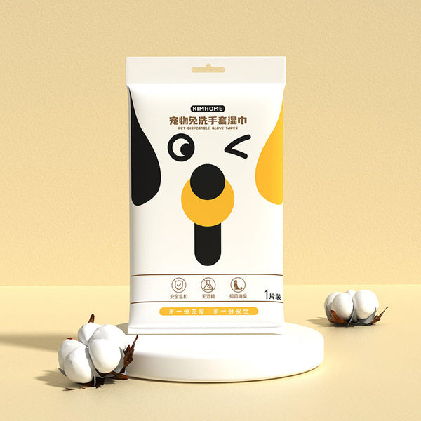 HKM-6641085 Disposable Pet Wet Wipes and Gloves Set for Dogs and Cats ¨C 6 Pack