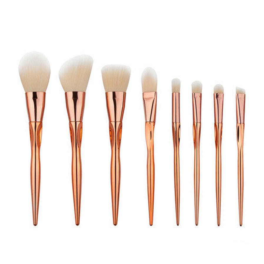 HKM-664275 8-Piece Foundation Brush Set with Long Plastic Handles - Artificial Fiber Makeup Brushes