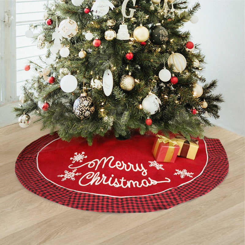 HKM-664339 Black and Red Plaid Edging Christmas Tree Skirt - 48-Inch Cloth Decoration