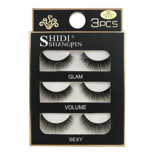 HKM-664595 Natural 3D Mink Eyelashes - 3 Pairs of Handcrafted Long False Lashes with Cotton Stems