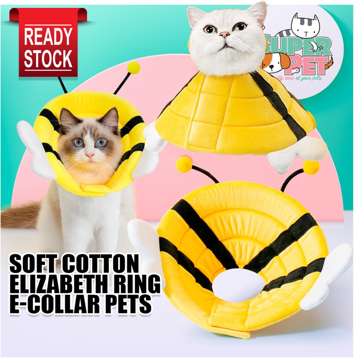 HKM-6648637 Soft Bee-Shaped Cat Cone Collar for Comfortable Recovery and Protection