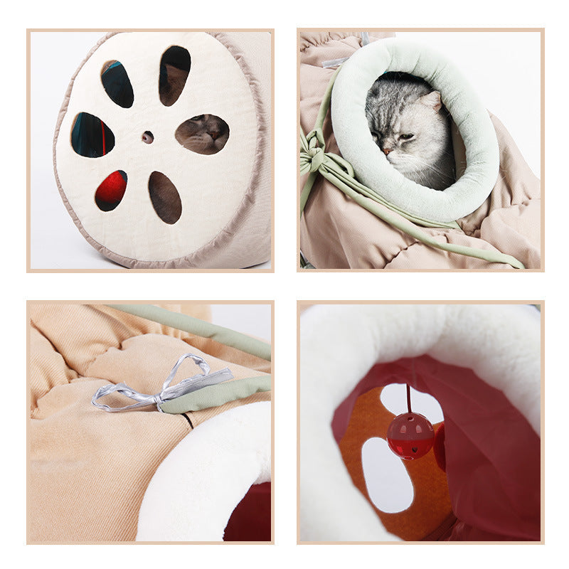 HKM-6648765 Folding Semi-Enclosed Cat Litter Hammock - Durable Cloth Pet Nest with Two Color Options