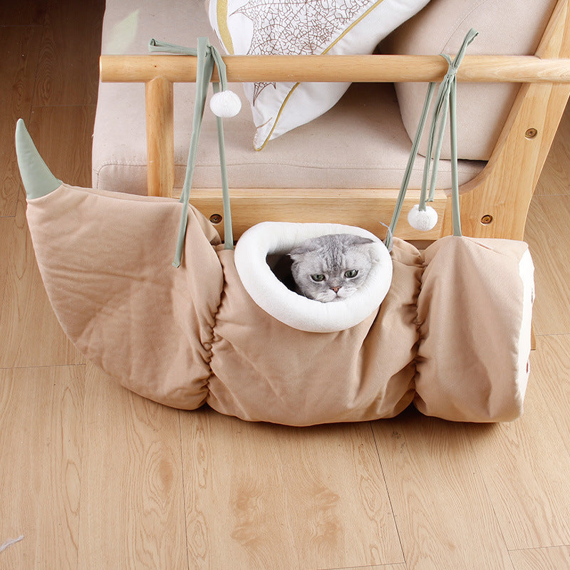 HKM-6648765 Folding Semi-Enclosed Cat Litter Hammock - Durable Cloth Pet Nest with Two Color Options