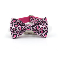 HKM-664915 Pink Leopard Bowknot Double-Layer Dog Collar for Gentlemen