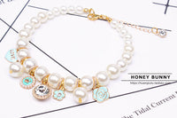 HKM-6649405 Lace Bow Dog Chain with Cat Bell in Pink and Blue Rhinestones