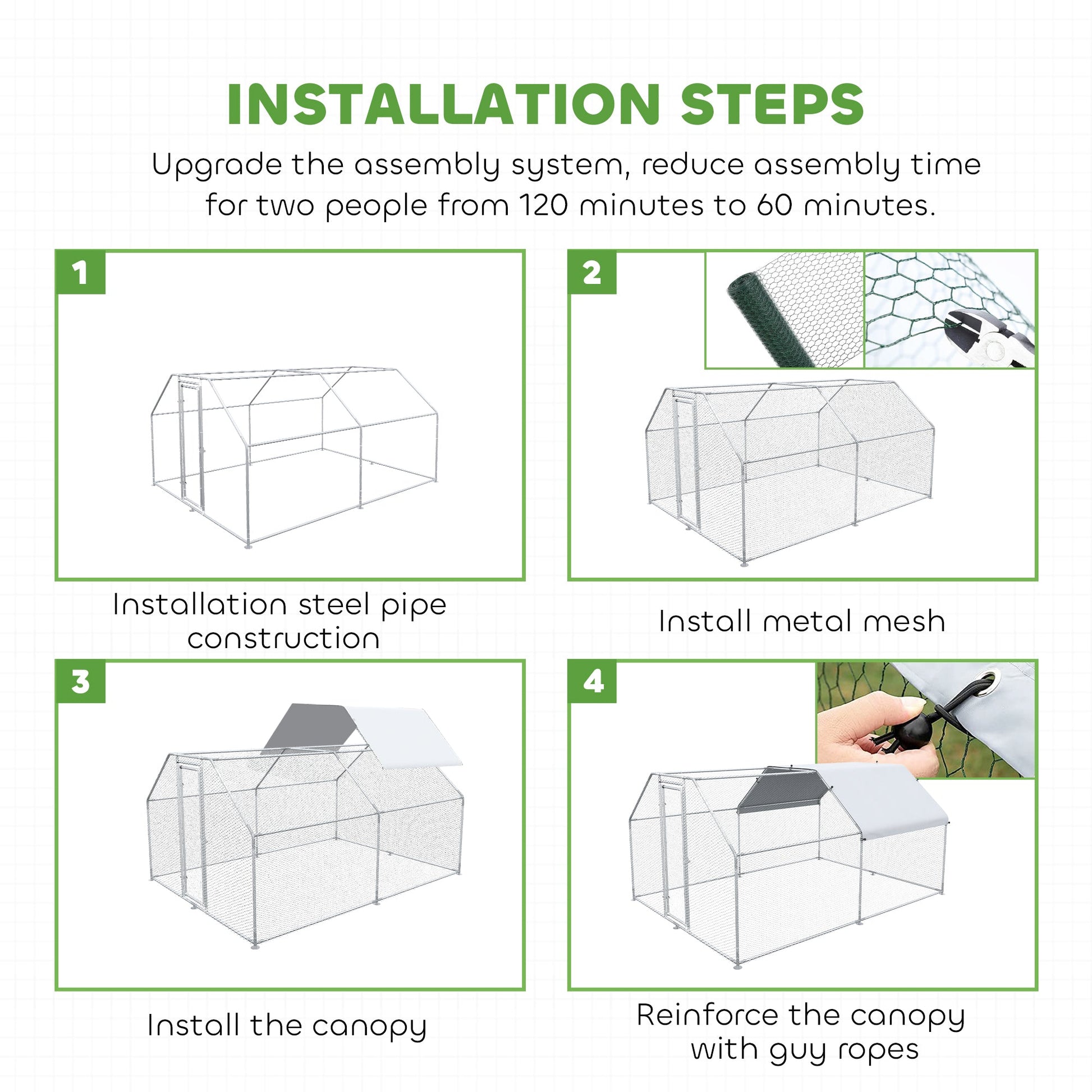 HKM-6650813 Large Chicken Coop Run with Waterproof Roof and UV Protection for Poultry