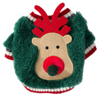 HKM-6651581 Cozy Green and Red Christmas Reindeer Coat for Dogs in Various Sizes