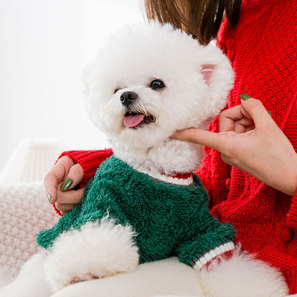 HKM-6651581 Cozy Green and Red Christmas Reindeer Coat for Dogs in Various Sizes