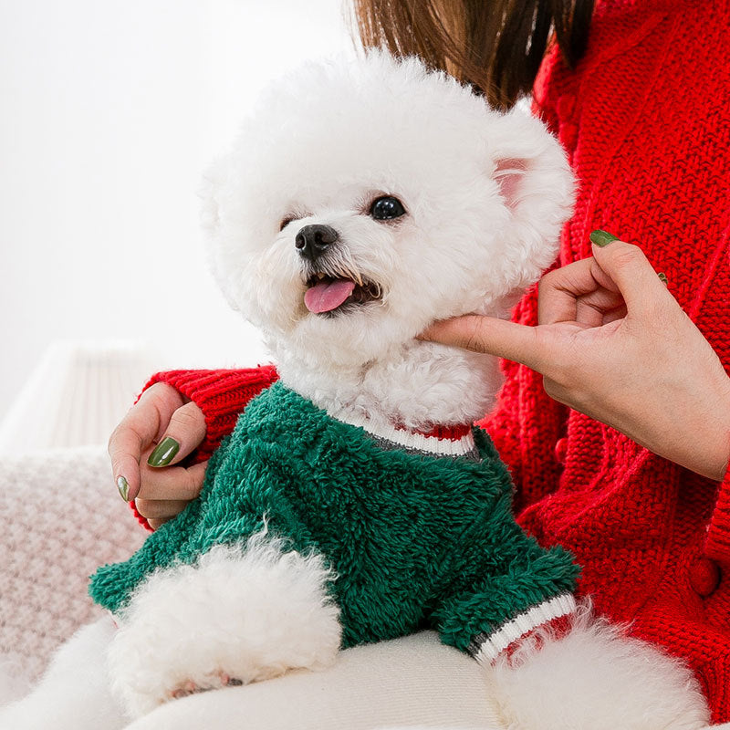 HKM-6651581 Cozy Green and Red Christmas Reindeer Coat for Dogs in Various Sizes