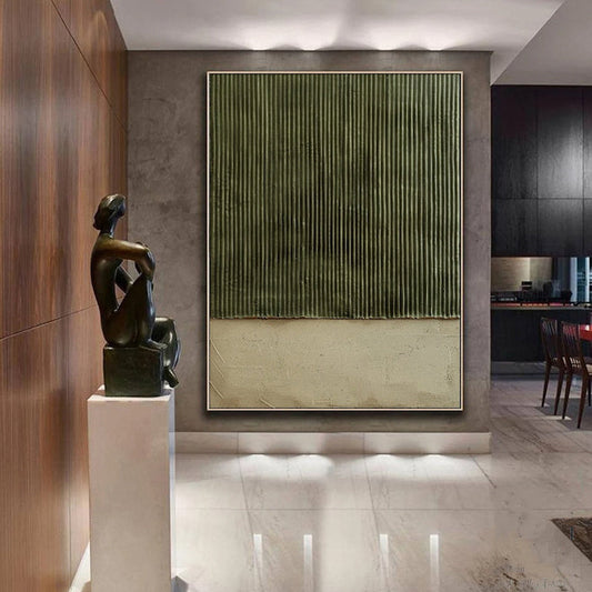 HKM-665299 Hand-Painted Abstract Green Textured Oil Painting on Canvas for Living Room Decor