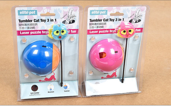 HKM-6653117 Electric Tumbler Ball Cat Toy with Laser Light and Treat Storage