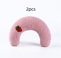 HKM-6653757 U-Shaped Cat Pillow for Cervical Support - Soft Polyester & PP Cotton, 24x20x7cm - Available in White, Pink, Blue, Yellow