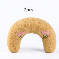 HKM-6653757 U-Shaped Cat Pillow for Cervical Support - Soft Polyester & PP Cotton, 24x20x7cm - Available in White, Pink, Blue, Yellow