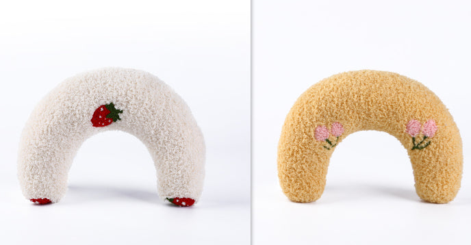 HKM-6653757 U-Shaped Cat Pillow for Cervical Support - Soft Polyester & PP Cotton, 24x20x7cm - Available in White, Pink, Blue, Yellow