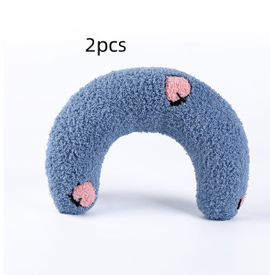 HKM-6653757 U-Shaped Cat Pillow for Cervical Support - Soft Polyester & PP Cotton, 24x20x7cm - Available in White, Pink, Blue, Yellow