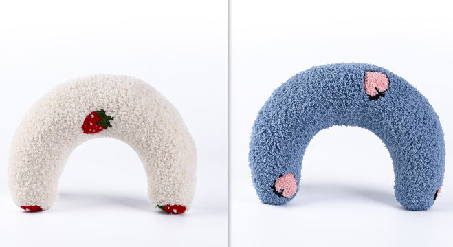 HKM-6653757 U-Shaped Cat Pillow for Cervical Support - Soft Polyester & PP Cotton, 24x20x7cm - Available in White, Pink, Blue, Yellow