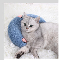 HKM-6653757 U-Shaped Cat Pillow for Cervical Support - Soft Polyester & PP Cotton, 24x20x7cm - Available in White, Pink, Blue, Yellow