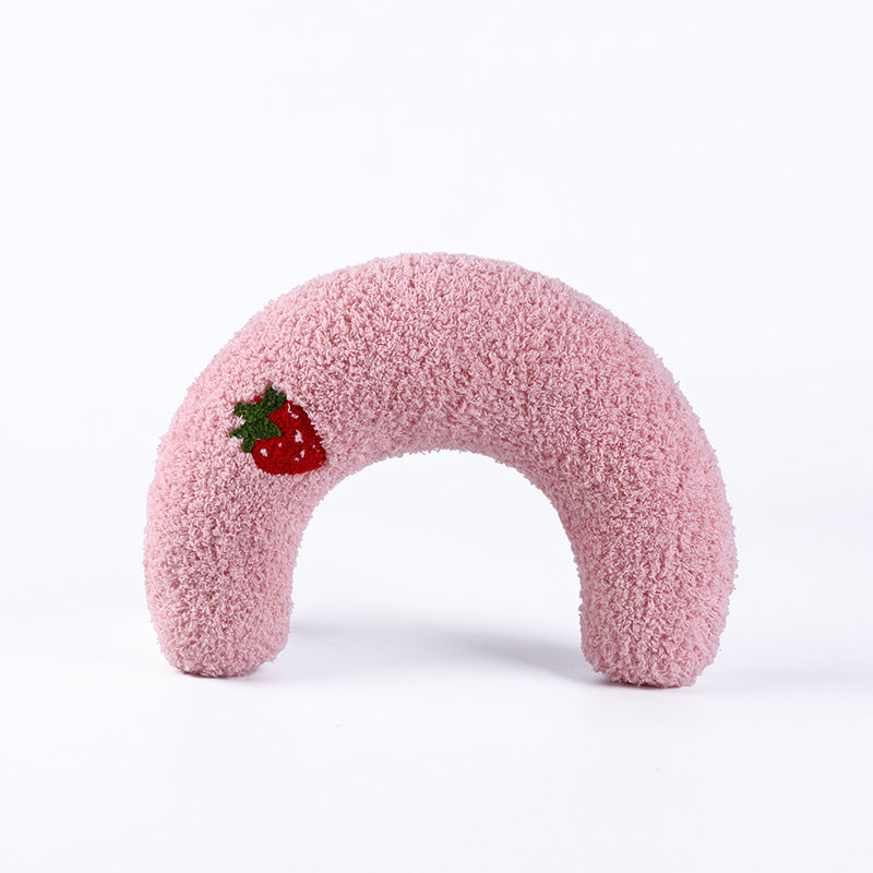 HKM-6653757 U-Shaped Cat Pillow for Cervical Support - Soft Polyester & PP Cotton, 24x20x7cm - Available in White, Pink, Blue, Yellow