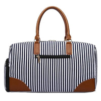 HKM-665427 Large Capacity Striped Canvas Travel Handbag with Leather Accents - Durable Shoulder Messenger Bag for Women