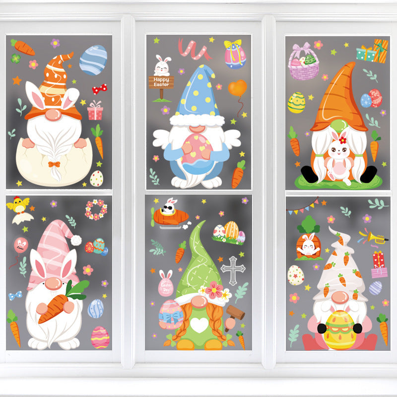 HKM-665491 Cute Cartoon Easter Bunny Stickers Set - PVC Material, 6 Models (BQ113-BQ118), 20x30cm