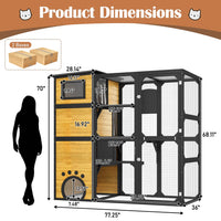 HKM-6656189 Indoor/Outdoor Multi-Level Cat Enclosure with Weatherproof Design, Window Attachment, Platforms, and Lounges in Brown