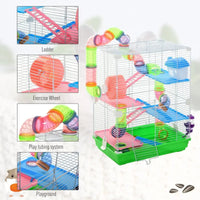 HKM-6656573 5-Tier Hamster Cage with Exercise Wheel, Tunnels, and Portable Design