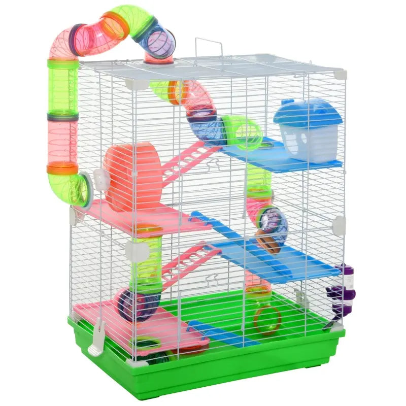 HKM-6656573 5-Tier Hamster Cage with Exercise Wheel, Tunnels, and Portable Design