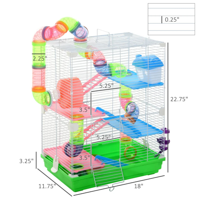 HKM-6656573 5-Tier Hamster Cage with Exercise Wheel, Tunnels, and Portable Design