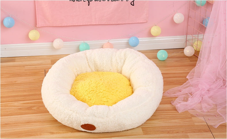 HKM-6656957 Cozy White Lamb Cashmere Egg Yolk Nest Pet Bed - 55x20cm