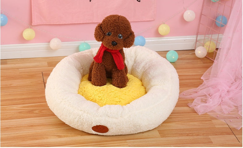 HKM-6656957 Cozy White Lamb Cashmere Egg Yolk Nest Pet Bed - 55x20cm