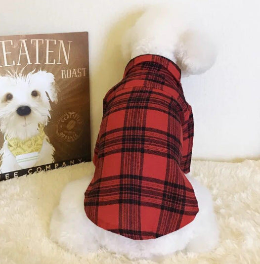 HKM-6657085 Stylish Cotton Pet Dog Shirt with Lattice Design - Fashionable and Simple Dog Apparel