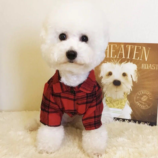 HKM-6657085 Stylish Cotton Pet Dog Shirt with Lattice Design - Fashionable and Simple Dog Apparel