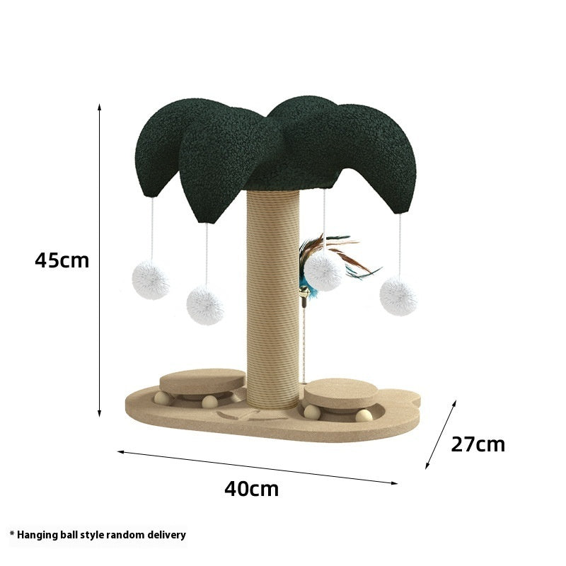 HKM-6657725 Solid Wood Cat Scratching Post with Sisal and Turntable Design for Climbing and Play