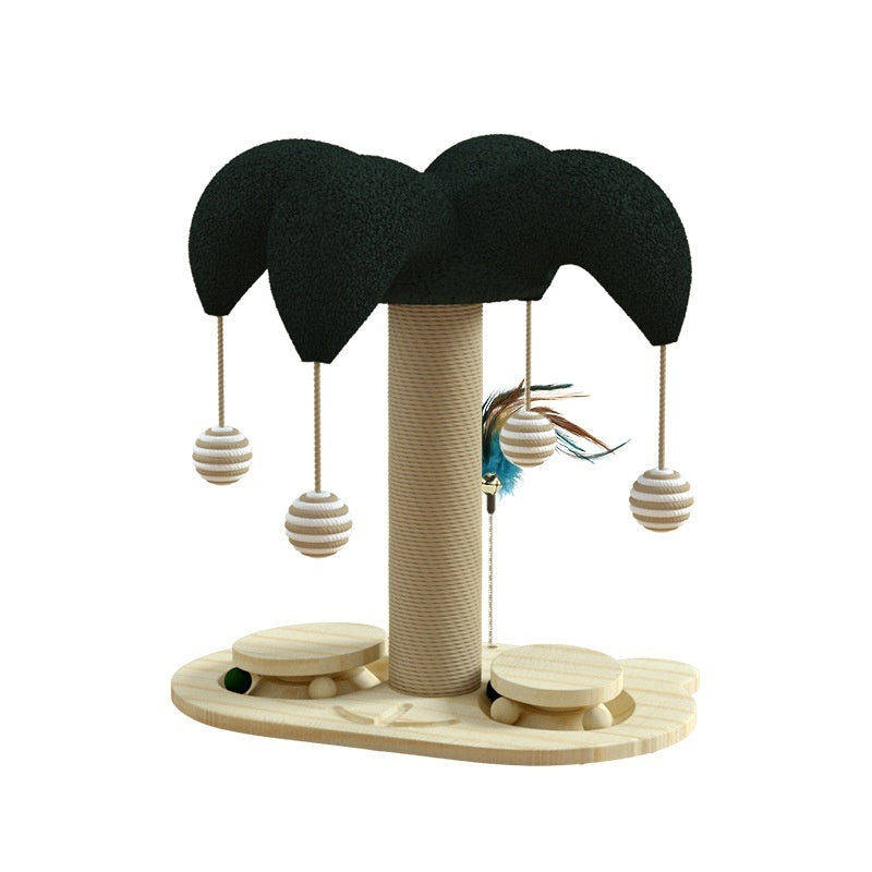 HKM-6657725 Solid Wood Cat Scratching Post with Sisal and Turntable Design for Climbing and Play