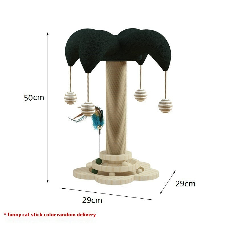 HKM-6657725 Solid Wood Cat Scratching Post with Sisal and Turntable Design for Climbing and Play