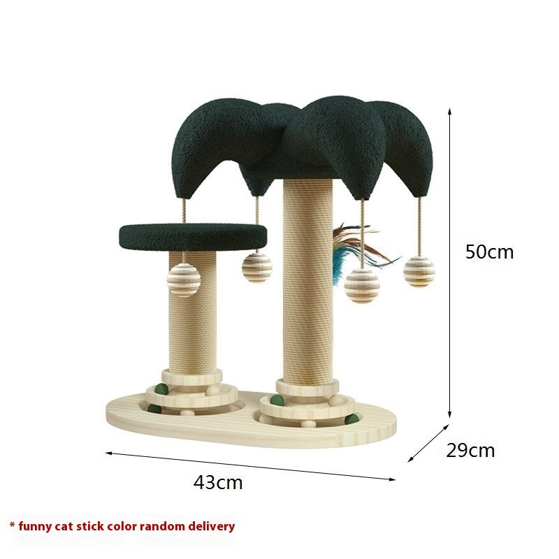 HKM-6657725 Solid Wood Cat Scratching Post with Sisal and Turntable Design for Climbing and Play