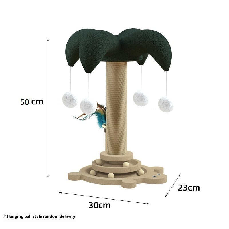 HKM-6657725 Solid Wood Cat Scratching Post with Sisal and Turntable Design for Climbing and Play