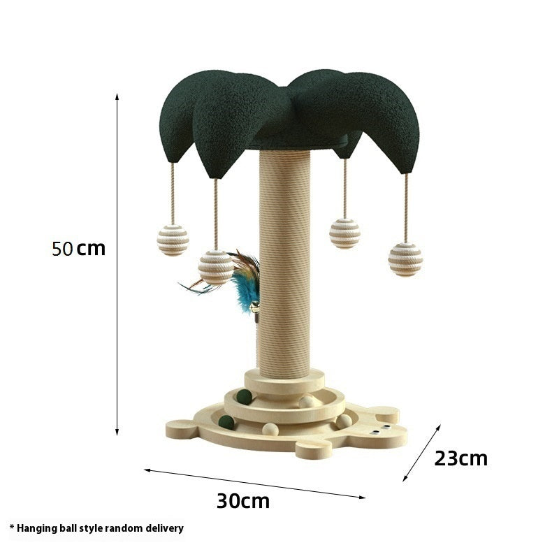 HKM-6657725 Solid Wood Cat Scratching Post with Sisal and Turntable Design for Climbing and Play